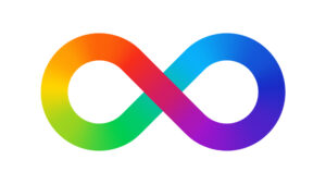 símbolo do infinito nas cores do arco-íris para representar a neurodiversidade